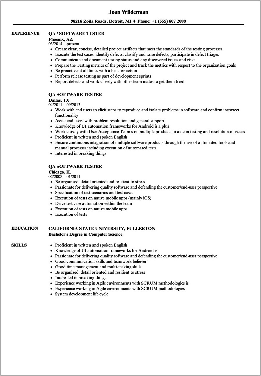 Software Testing Resume For 4 Year Experience