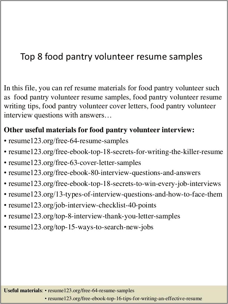 Soup Kitchen Volunteer Description For Resume
