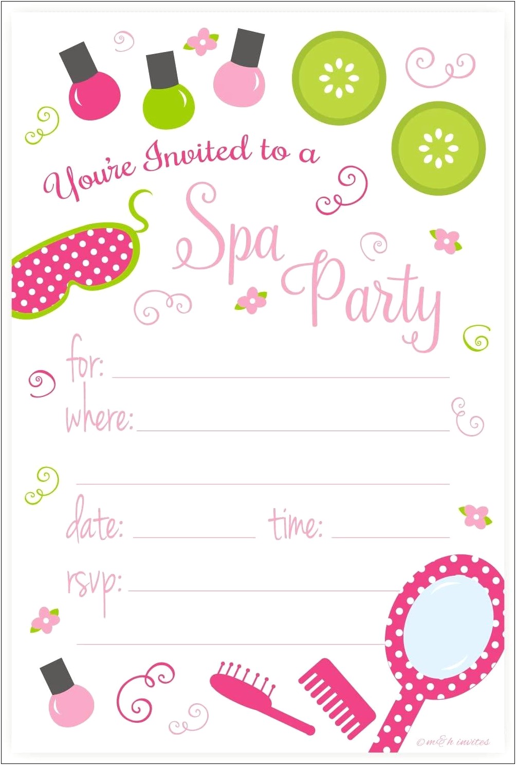Spa Birthday Party Invitation Template Free