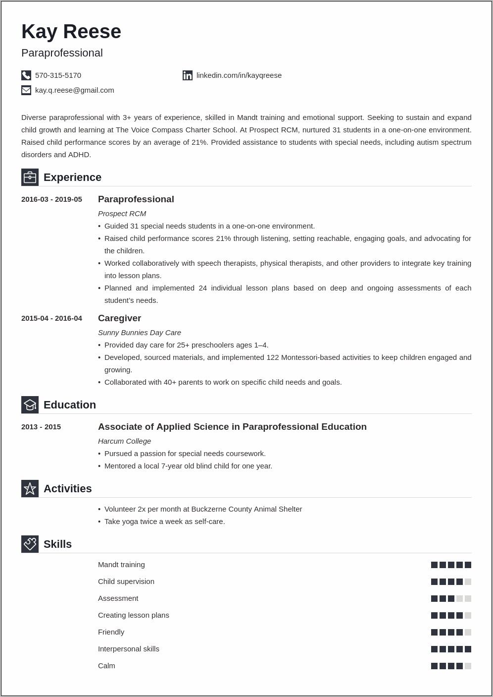 Special Education Paraeducator Job Description Resume