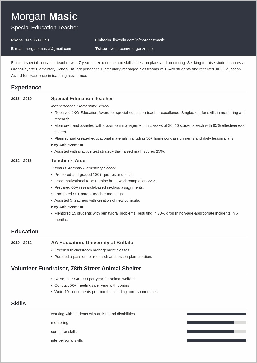 Special Education Teacher Job Description For Resume