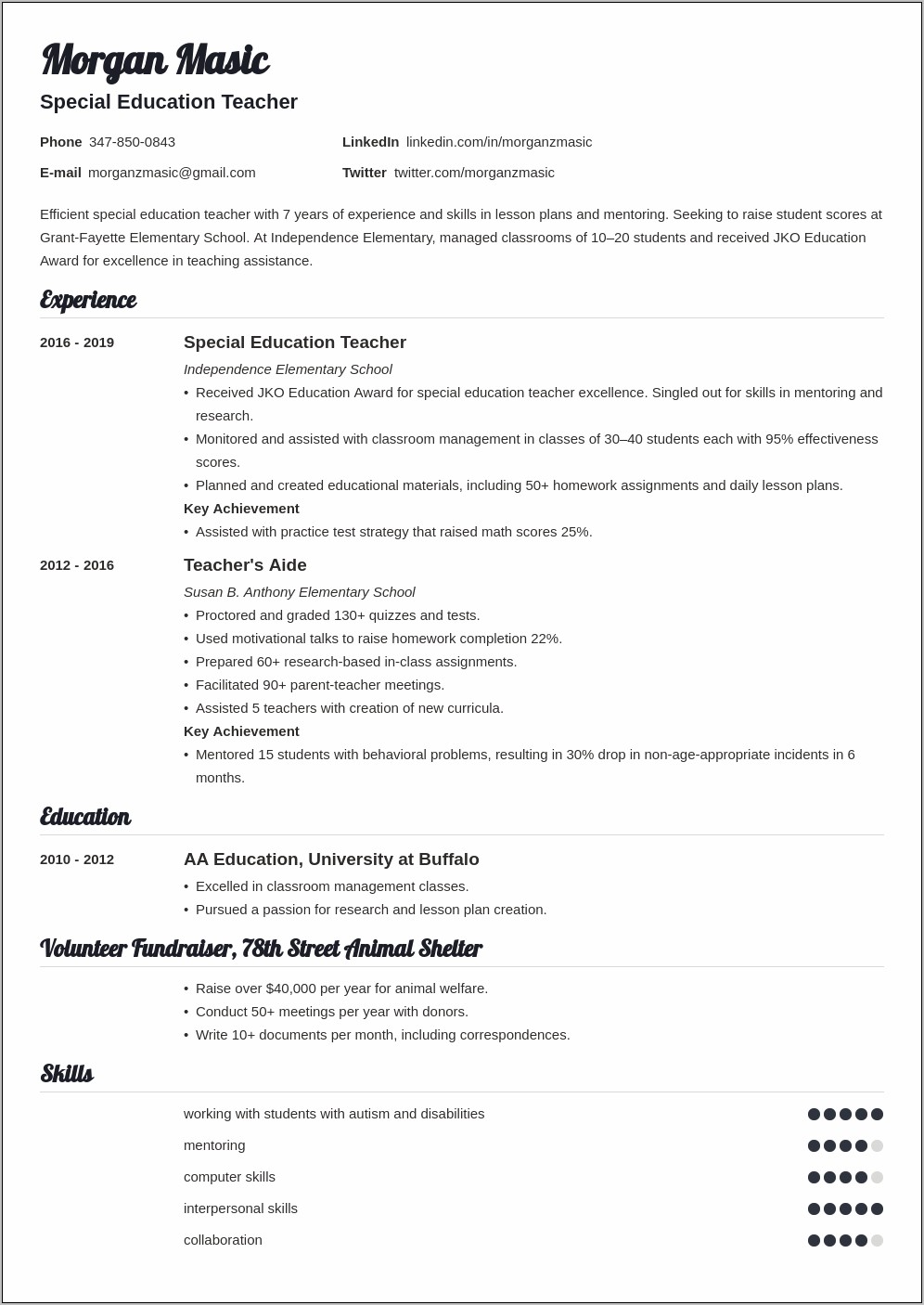 Special Education Teacher Job Description Resume