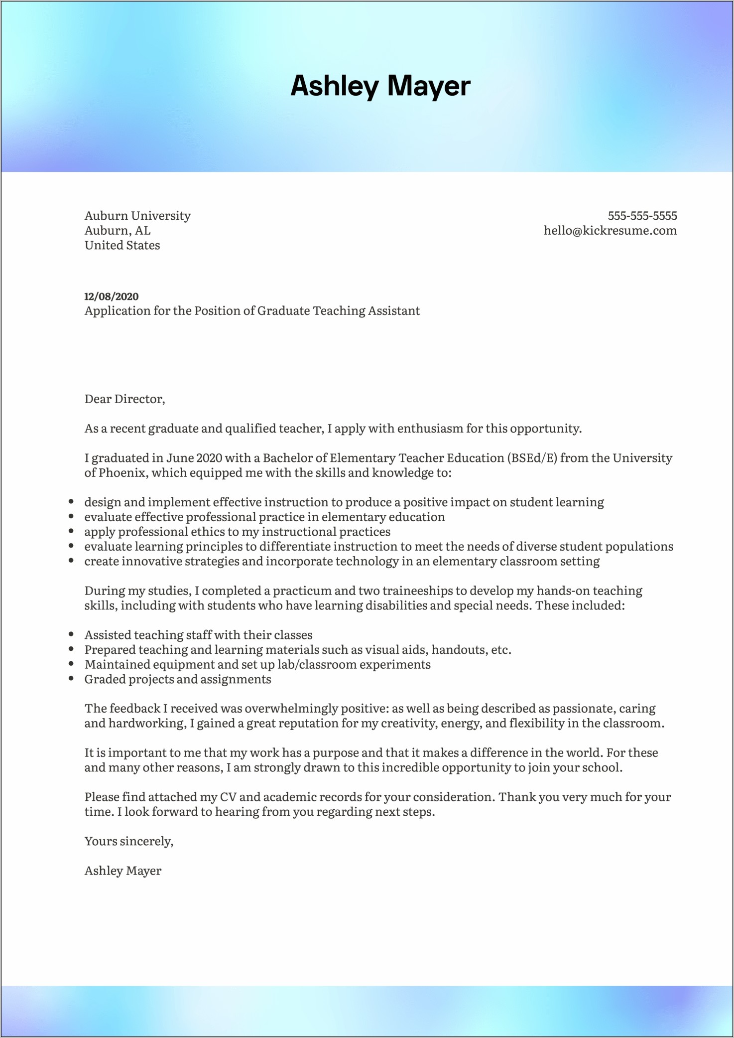 Special Education Teacher Resume Cover Letter Sample