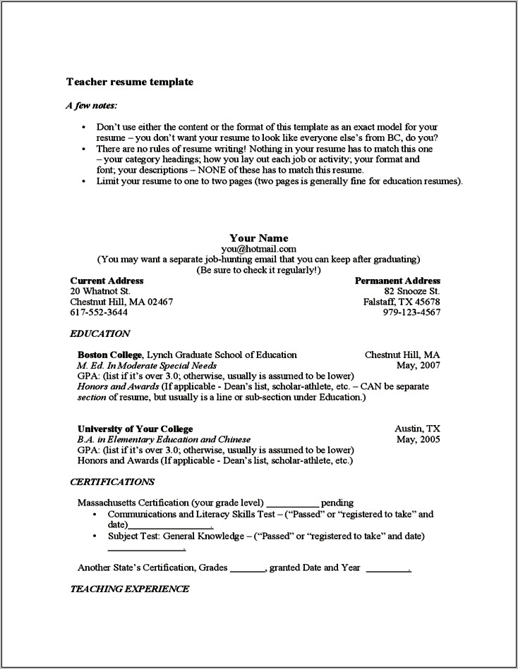 Special Education Teacher Resume Template Free