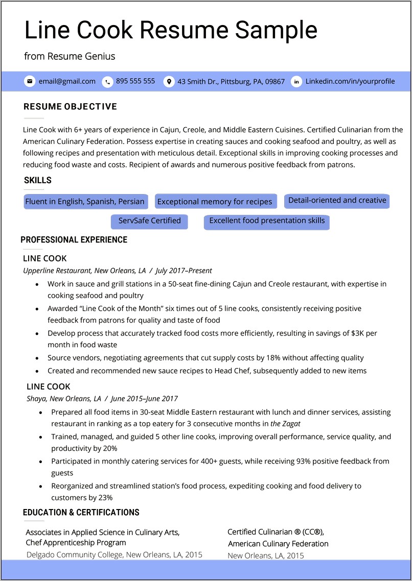 Special Skills For Fast Food Resume