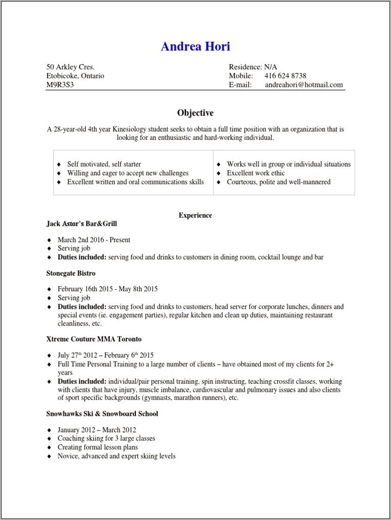 Spin Server Experience On A Resume