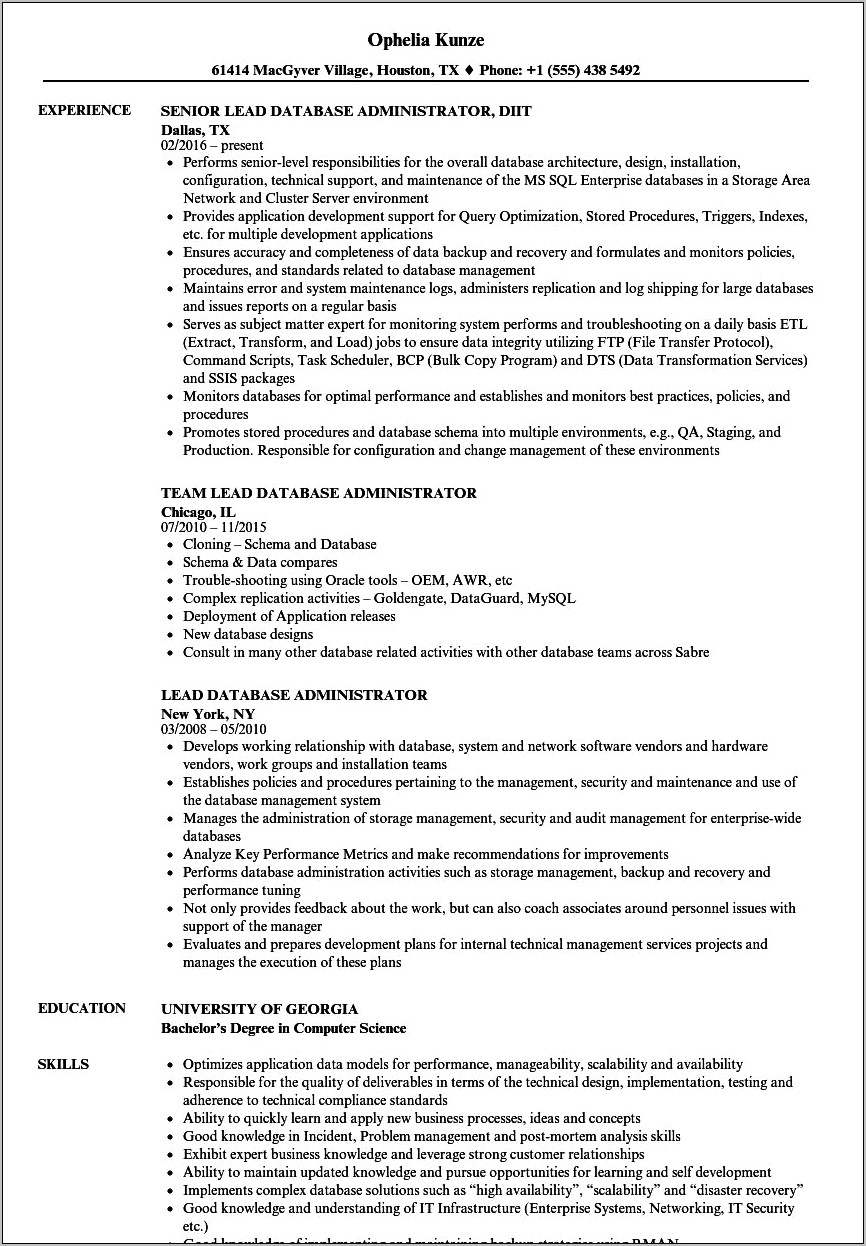 Sql Server Dba Resume With 2 Years Experience