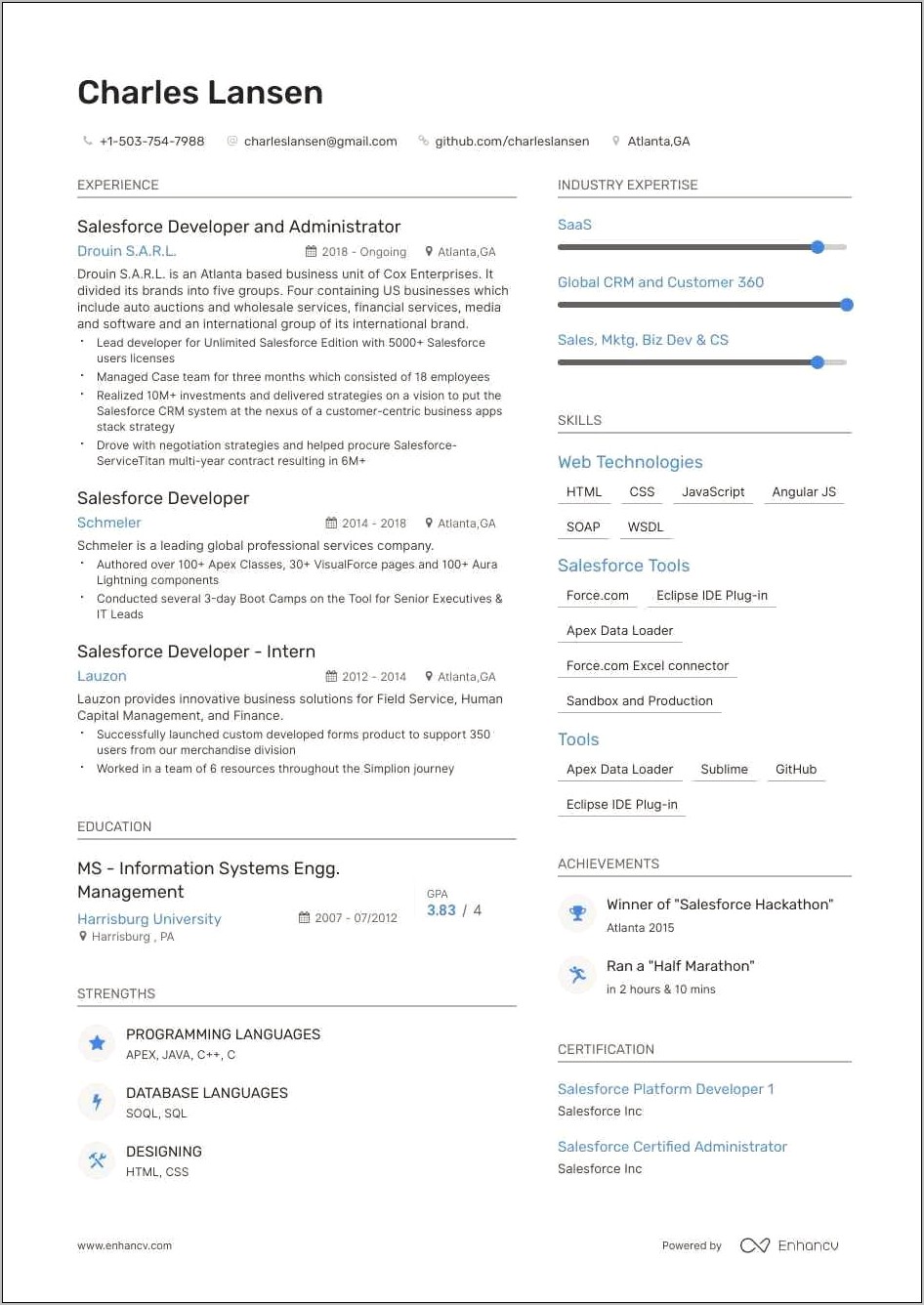 Sr Salesforce Developer Dx Sample Resume