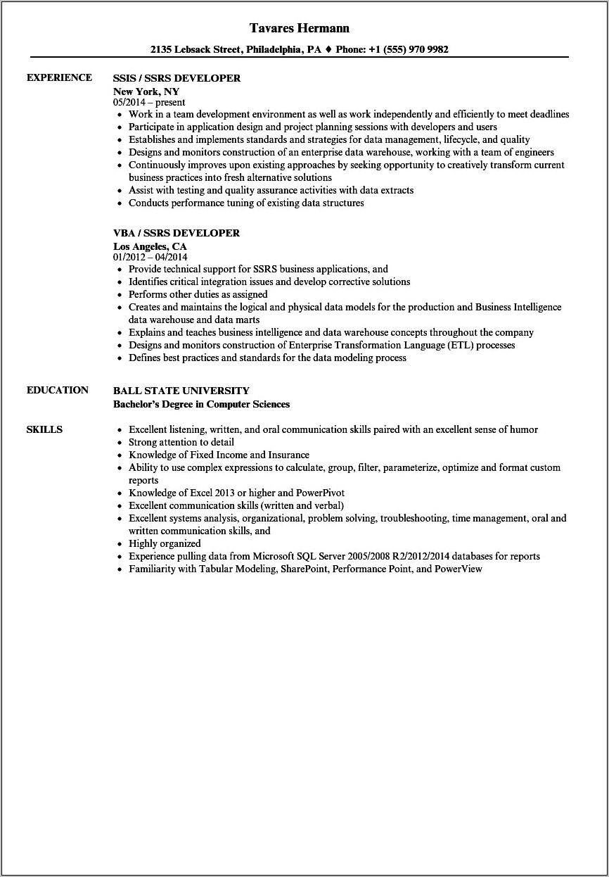 Ssis Resume For 7 Years Experience