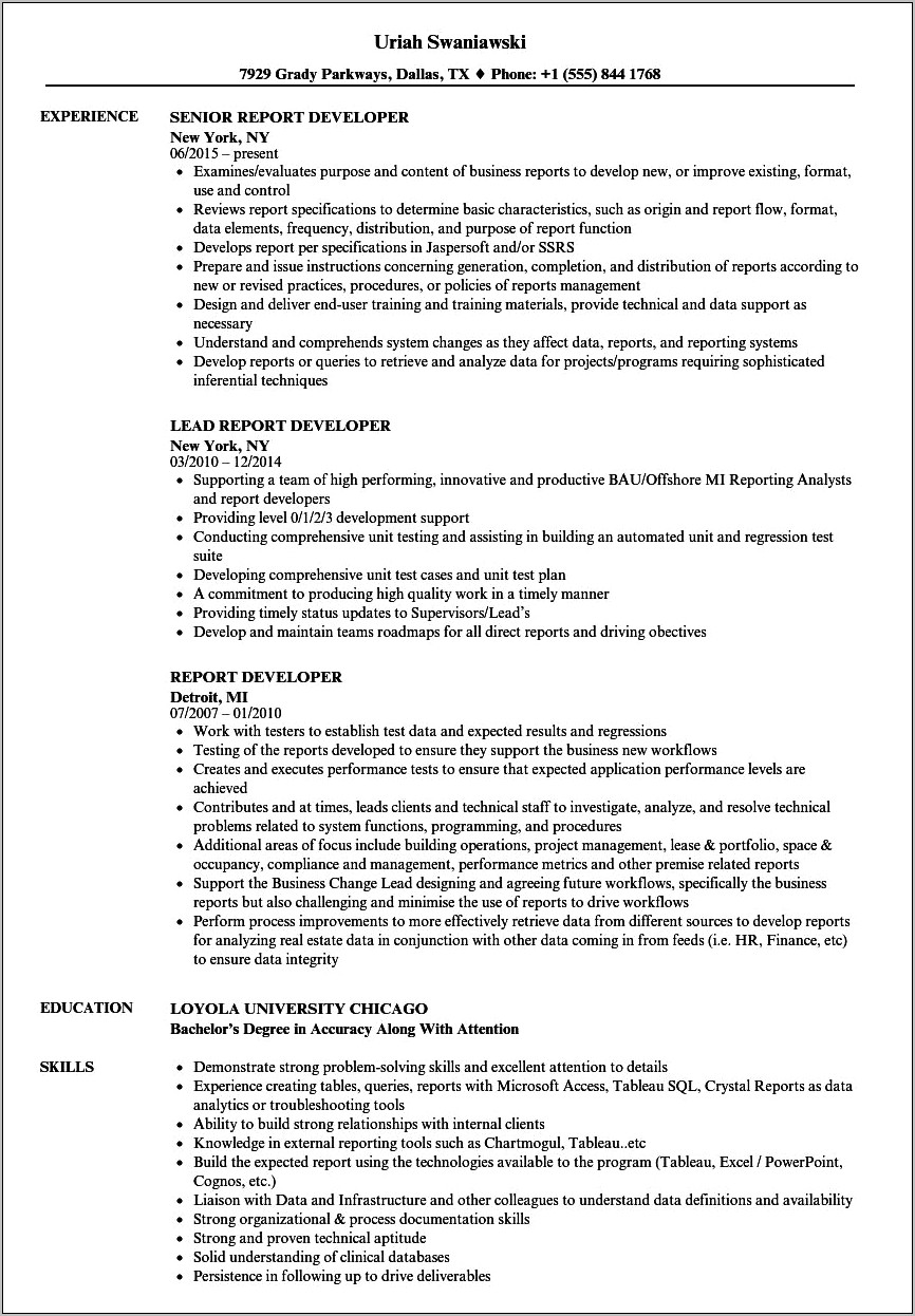 Ssrs Resume For 3 Years Experience
