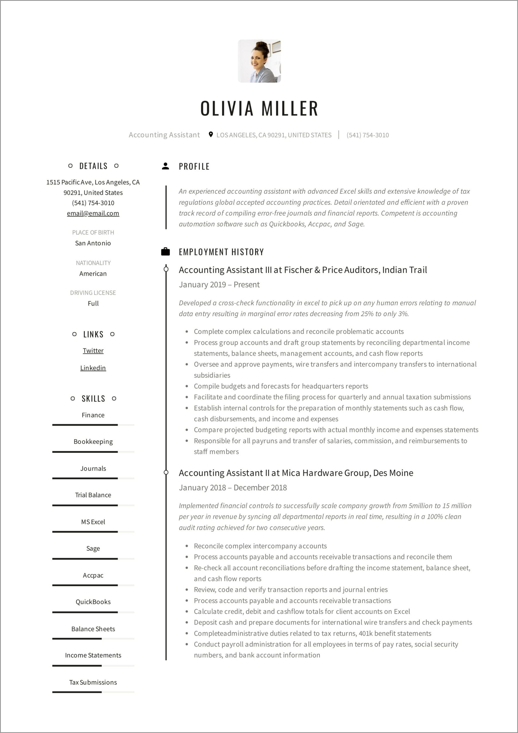 Staff Accountant One Page Resume Examples Pdf