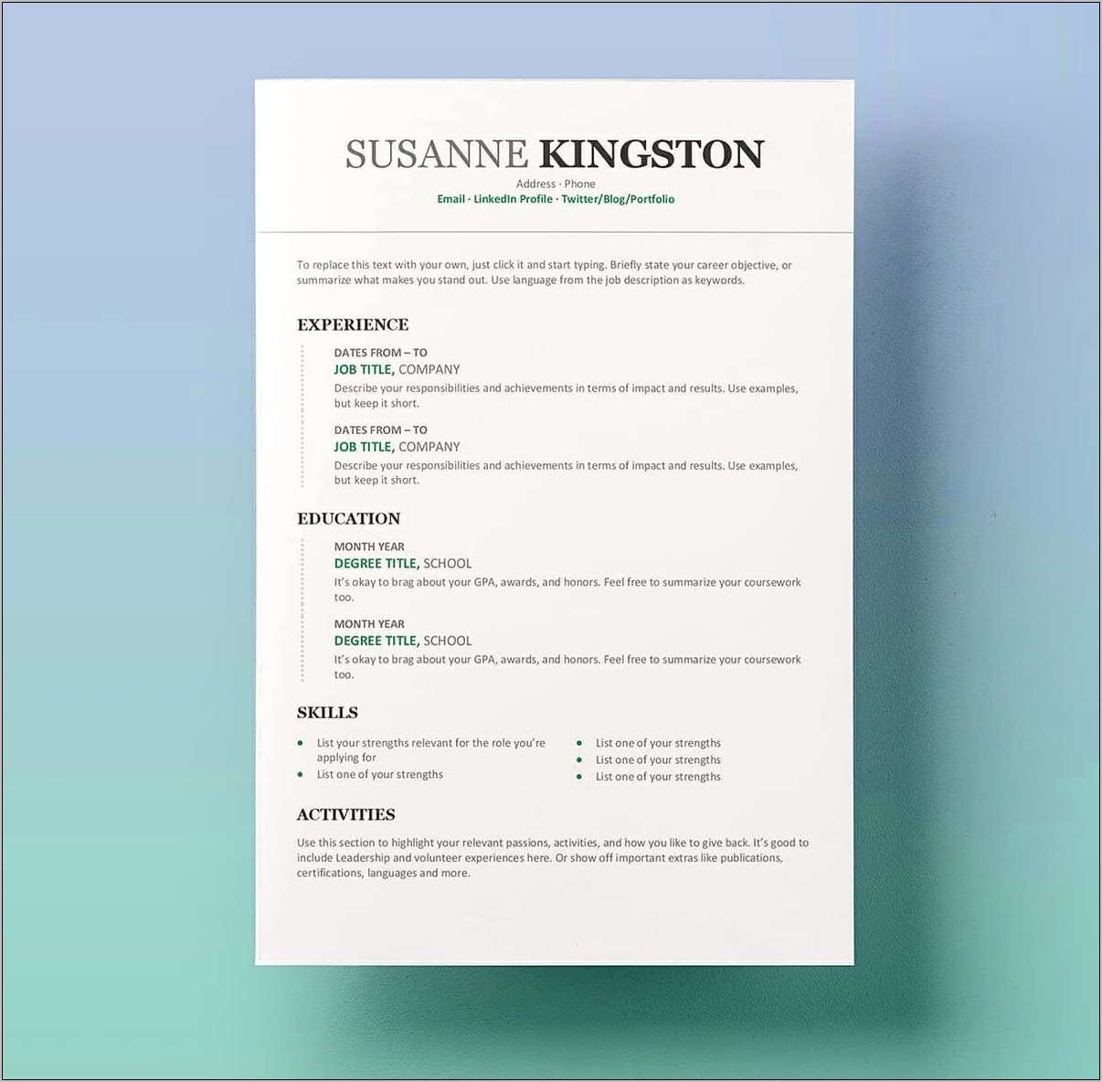 Standard Resume Template Word Free Download
