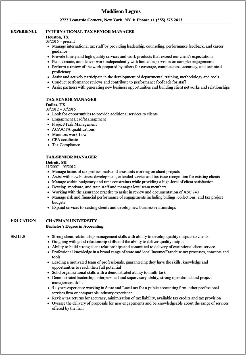 State And Local Tax Manager Resume