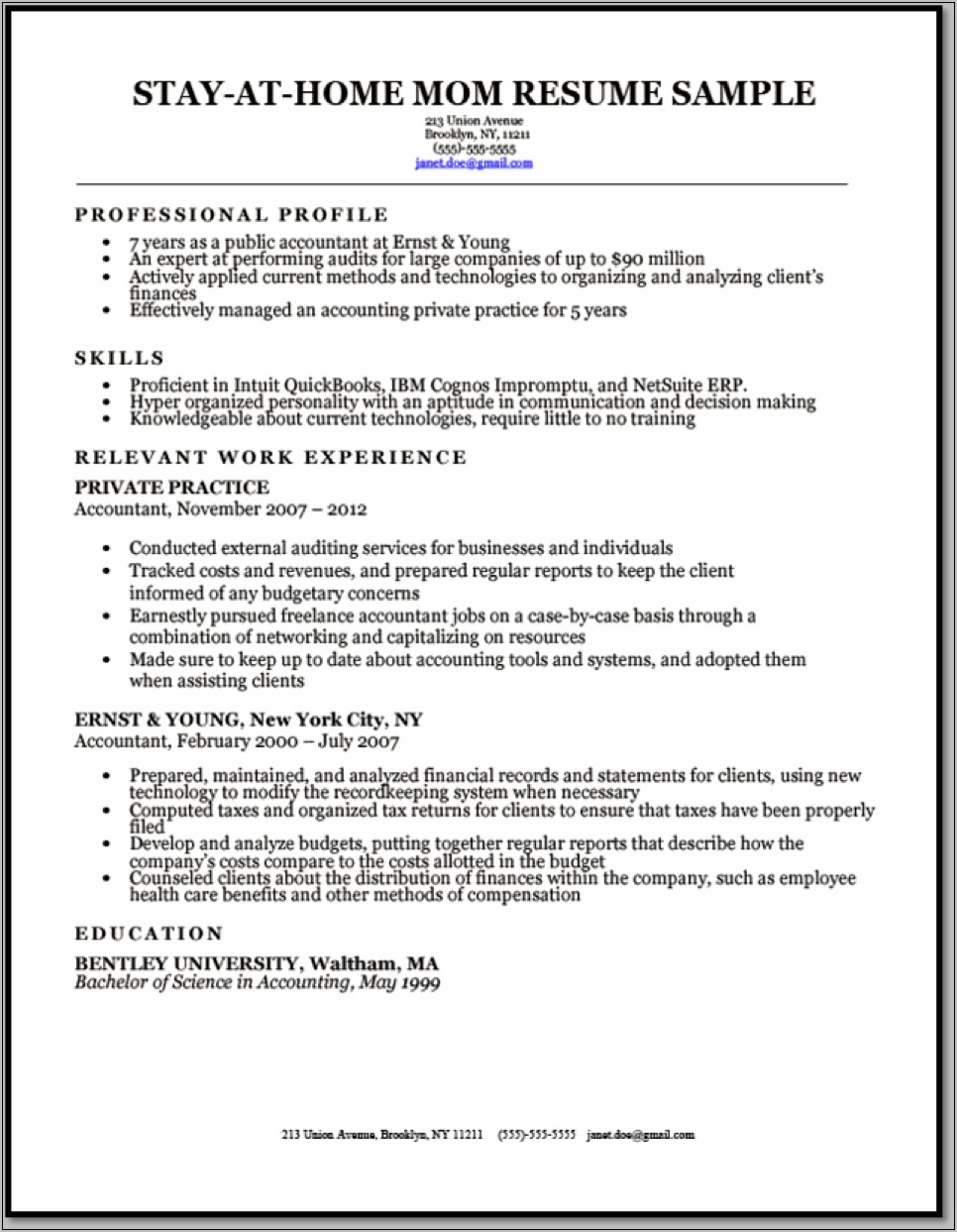 Stay At Homes Getting Back Into Work Resume