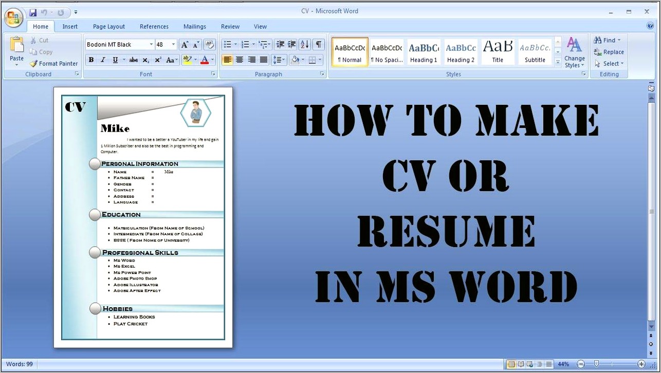 Steps To Create Resume In Ms Word 2007