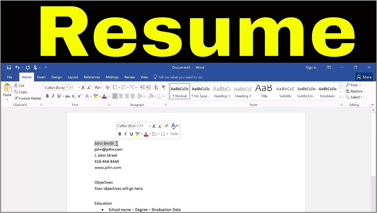 Steps To Write Resume In Ms Word