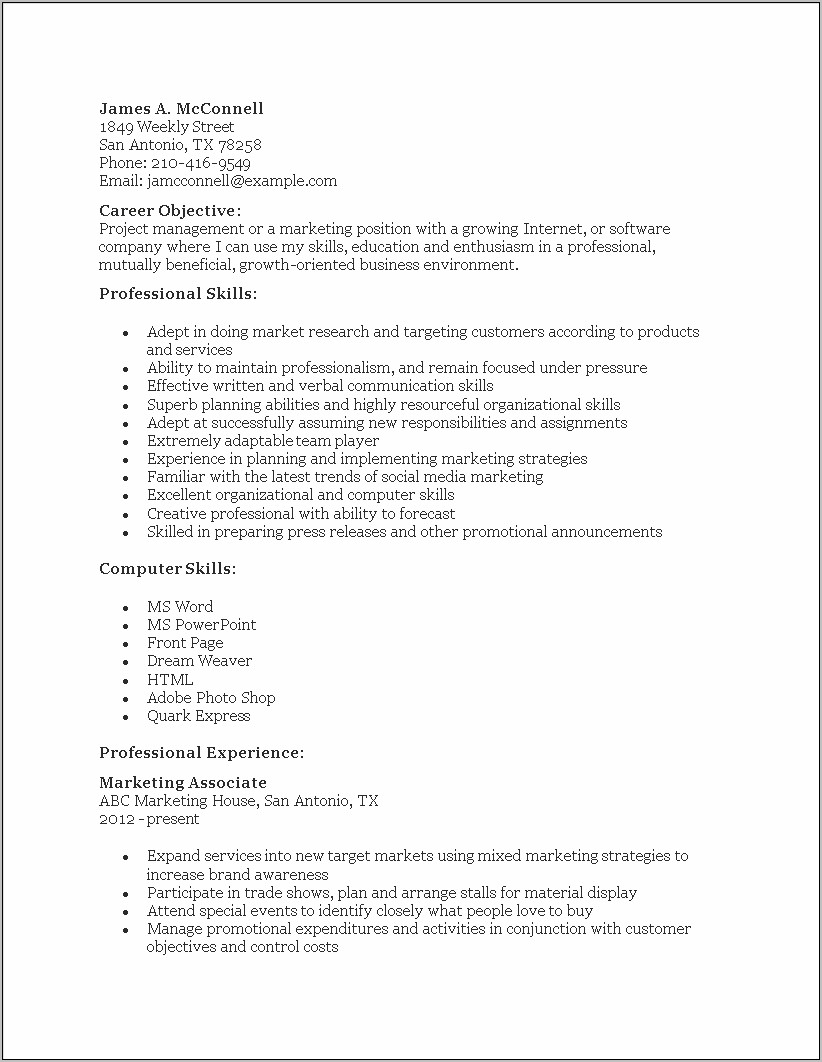 Store Associate Objective For A Resume