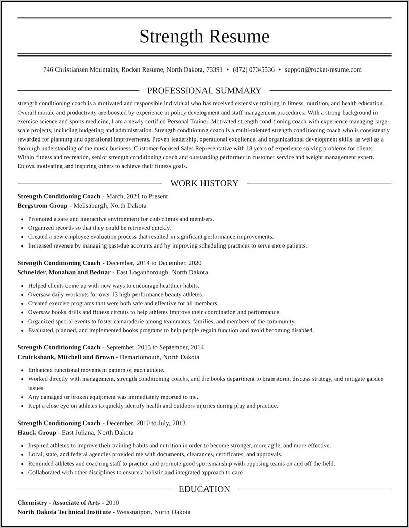Strength And Conditioning Coach Job Resume