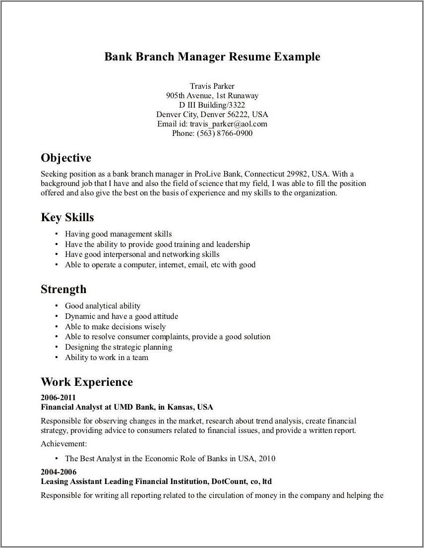 Strengths In Resume For Banking Jobs