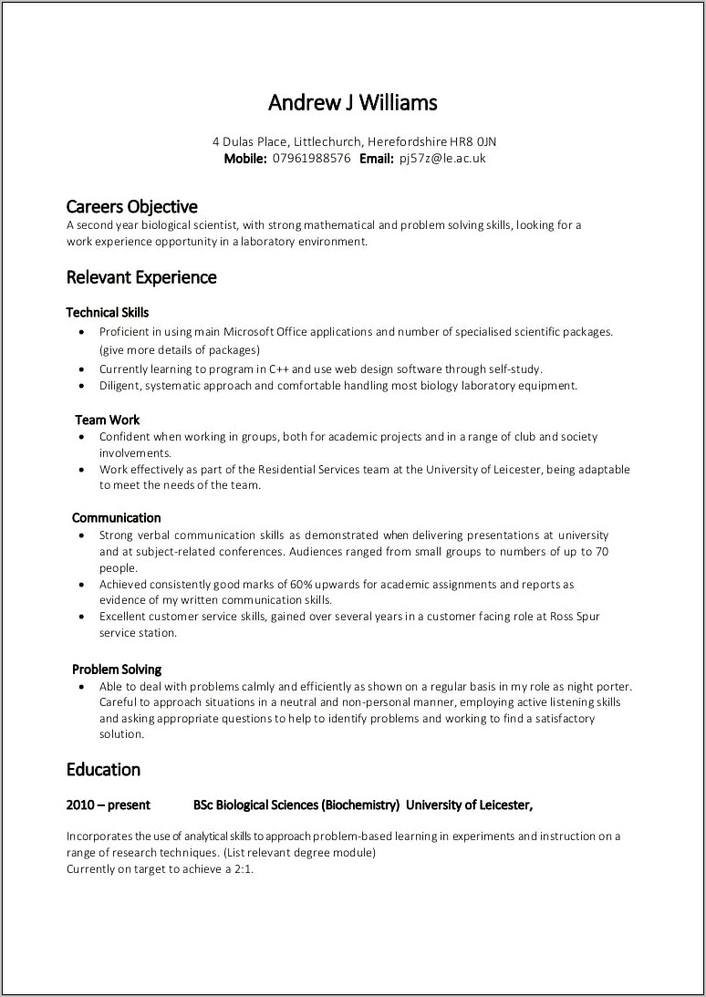 Strong Verbal And Written Communication Skills Resume