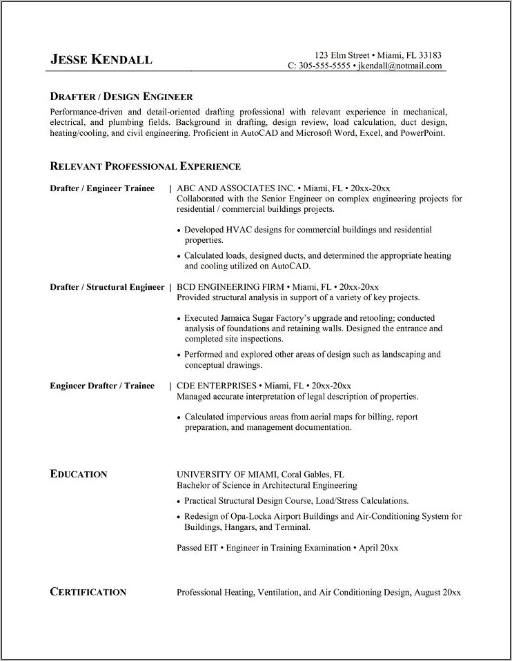 Structural Drafter Resume Examples For Supervisor No Experience