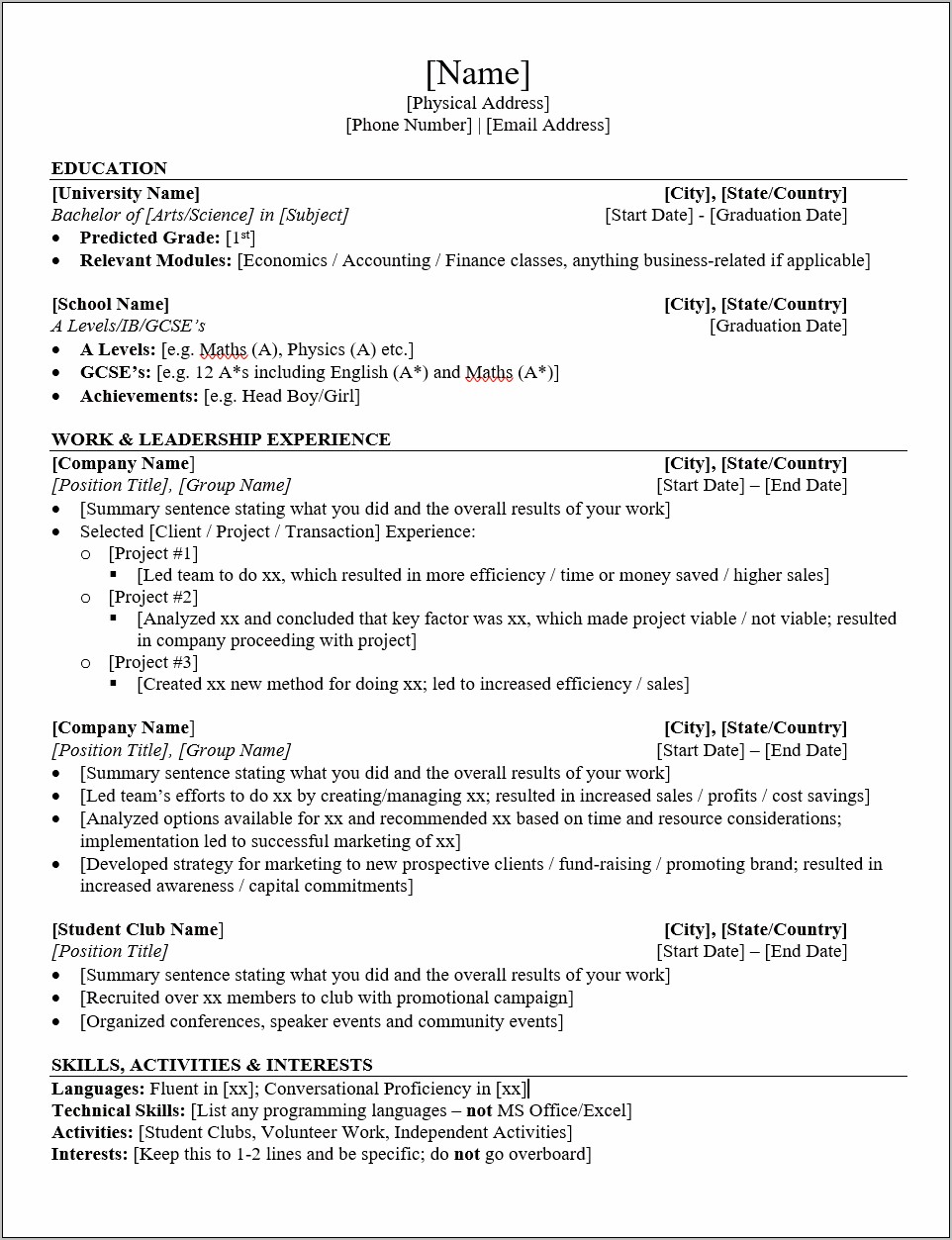 Structured Finance Investment Banking Resume Example
