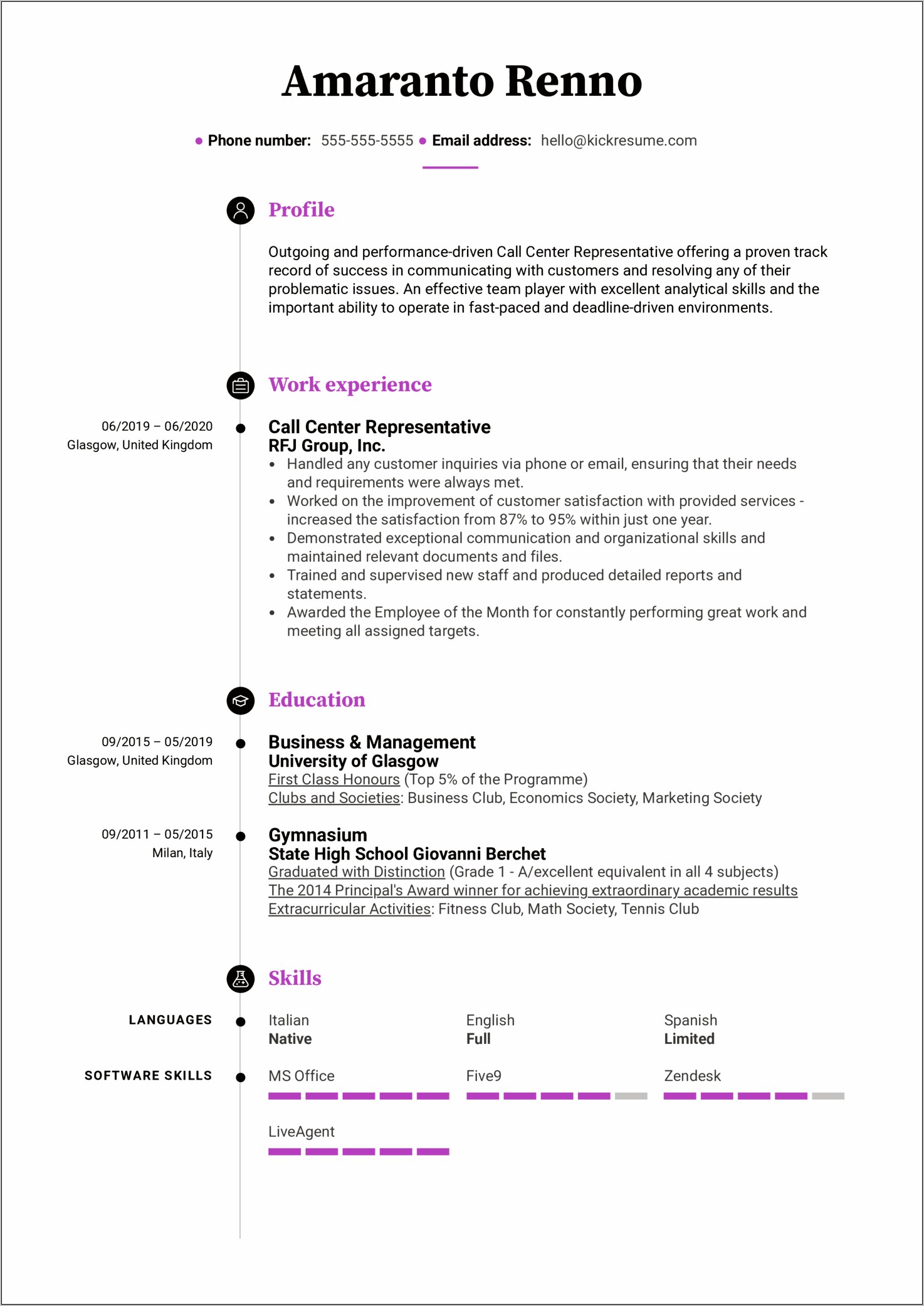 Student Call Center Experience On Resume
