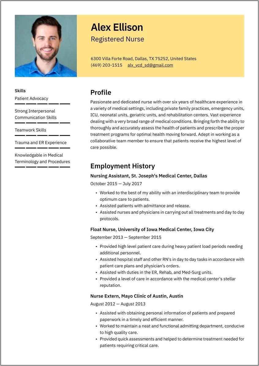 Student Nursing Roles For Resume Examples
