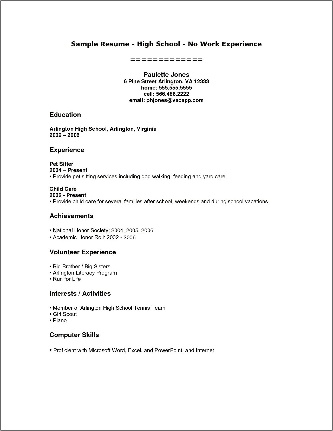 Student Resume No Related Work Experience