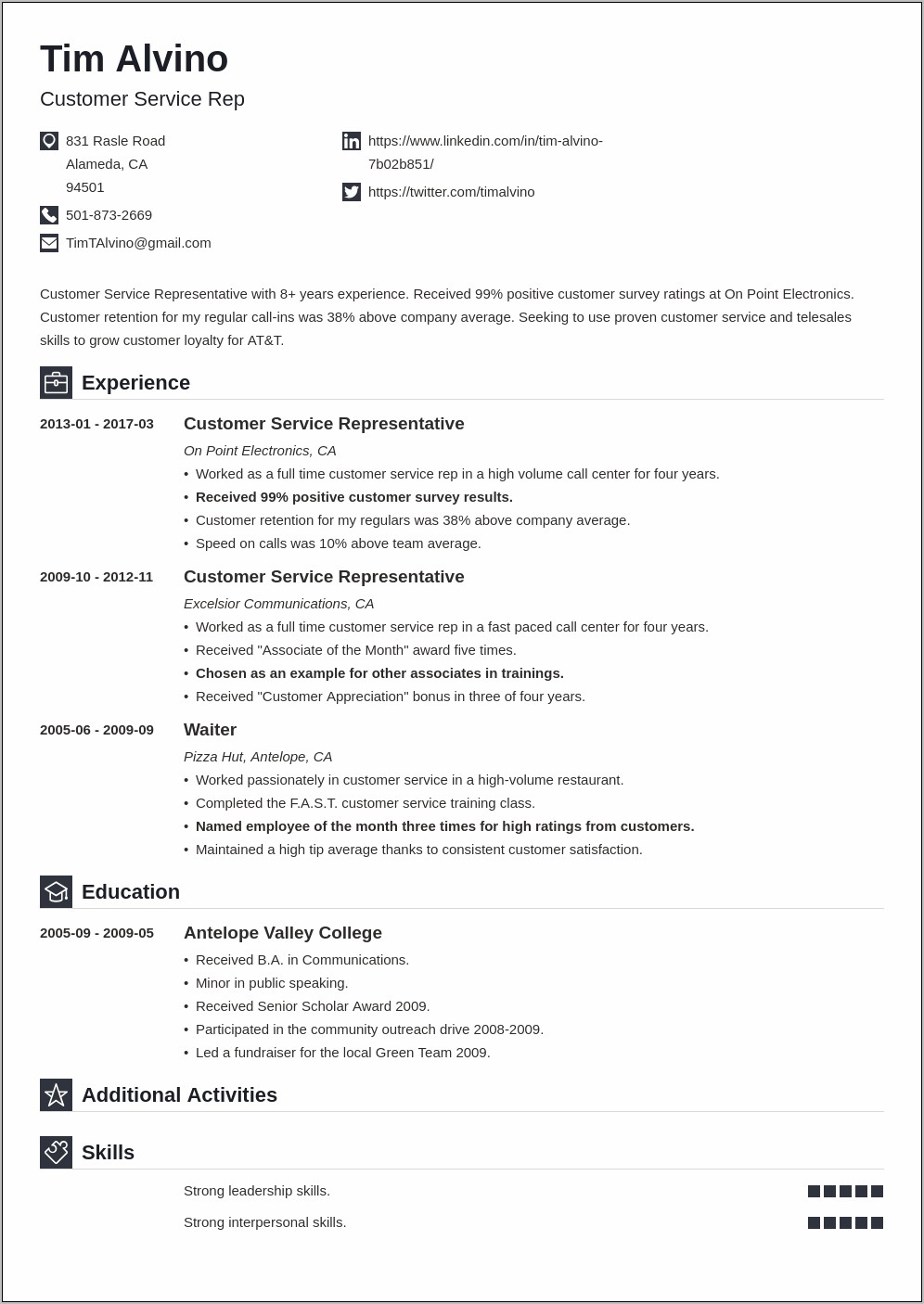 Student Resume Objective Examples For Call Center