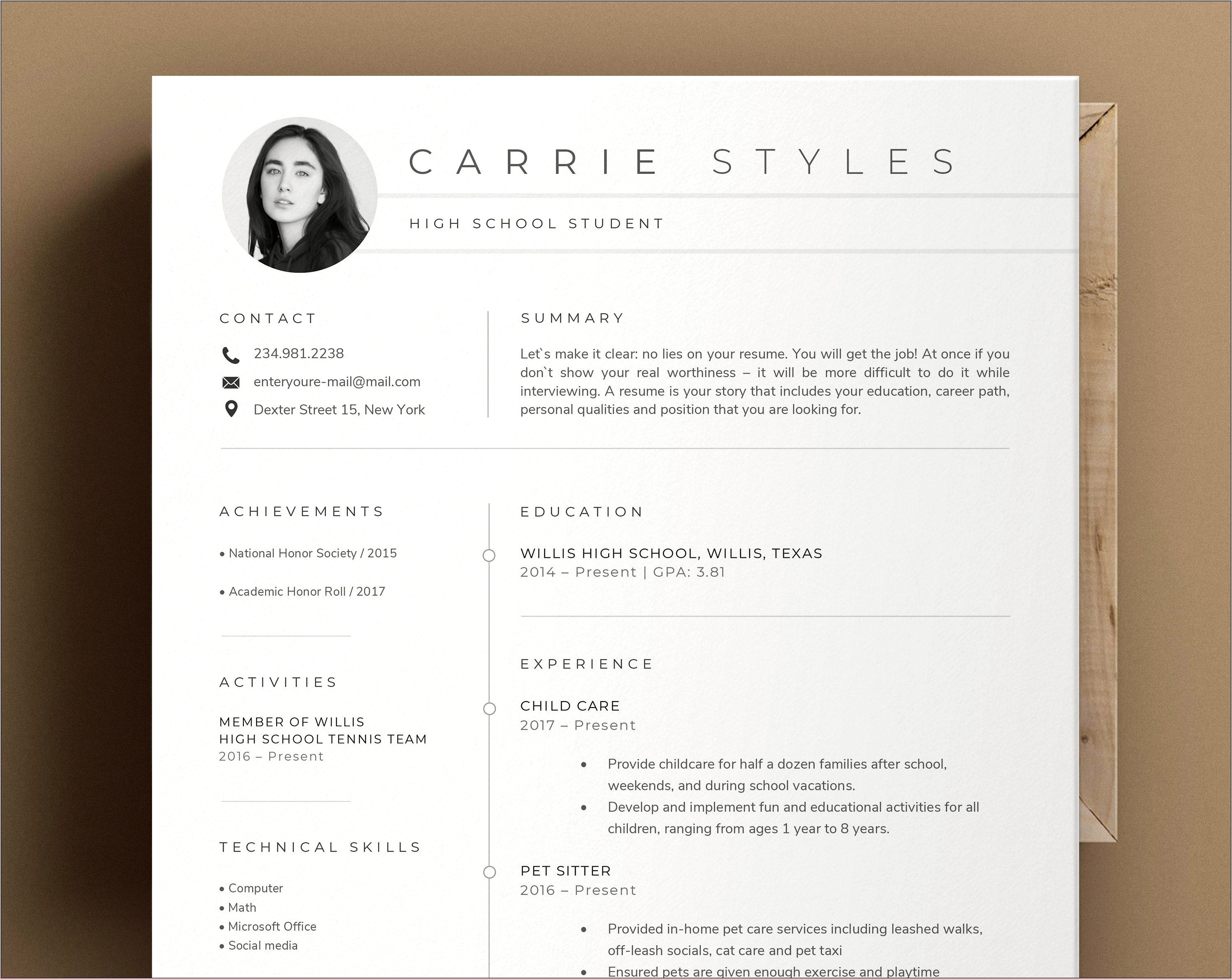 Student Resume Template No Job Experience