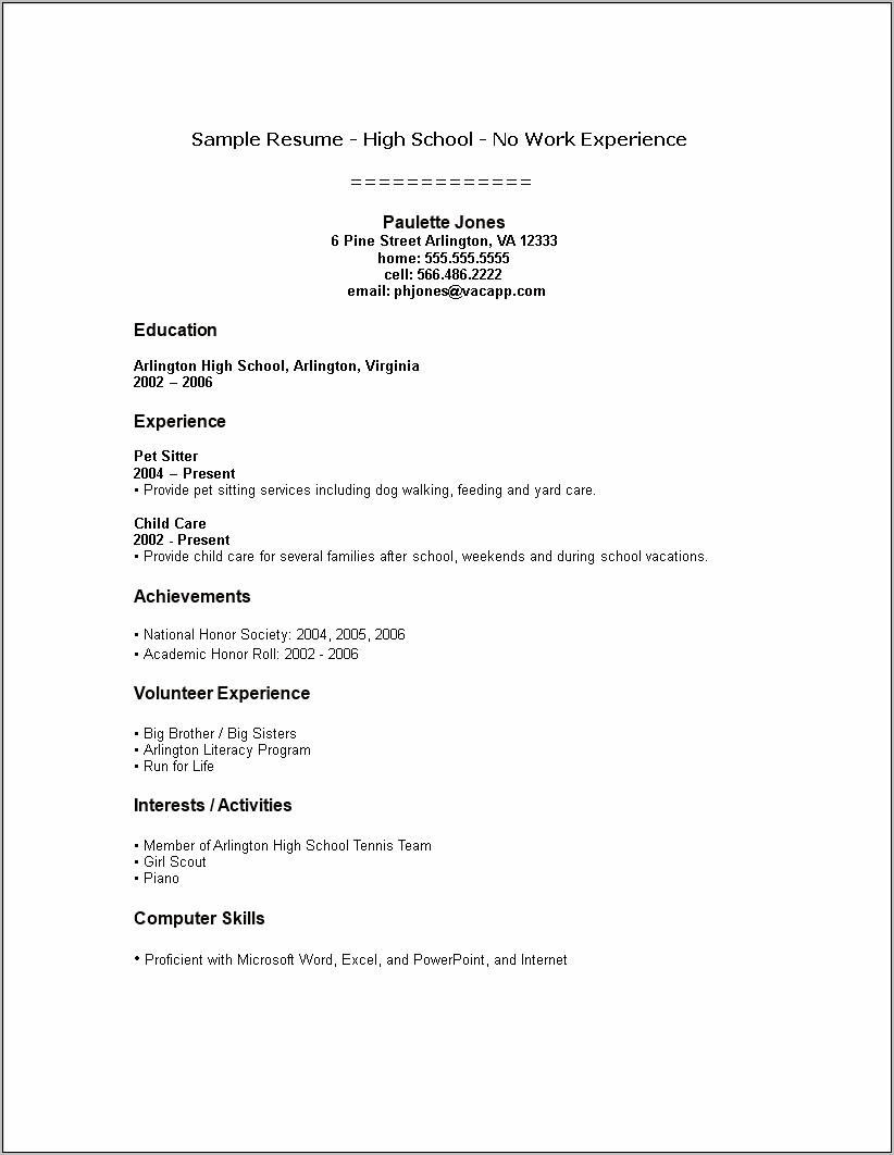 Student Resume Template With No Work Experience