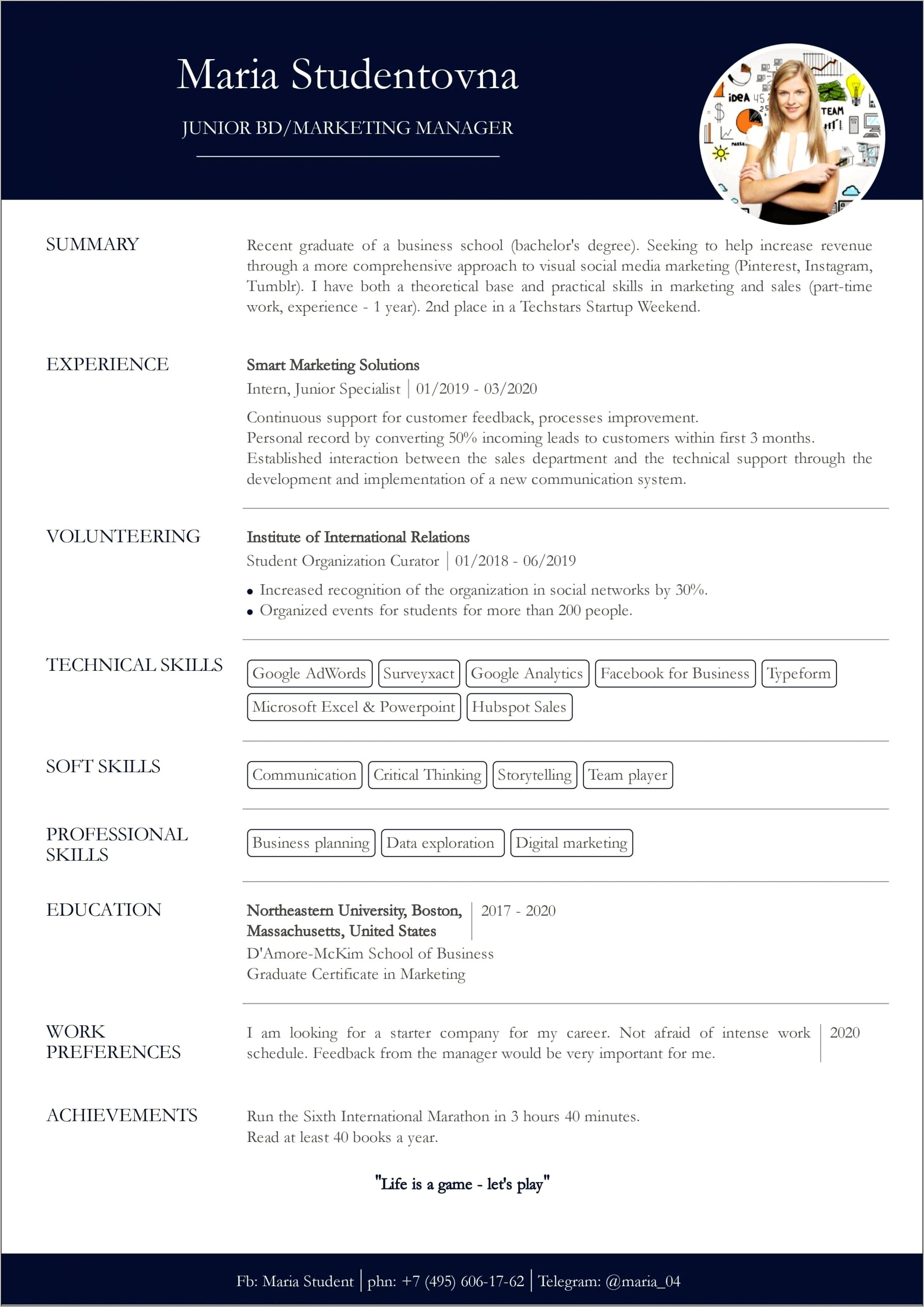Student Resume With Little Work Experience