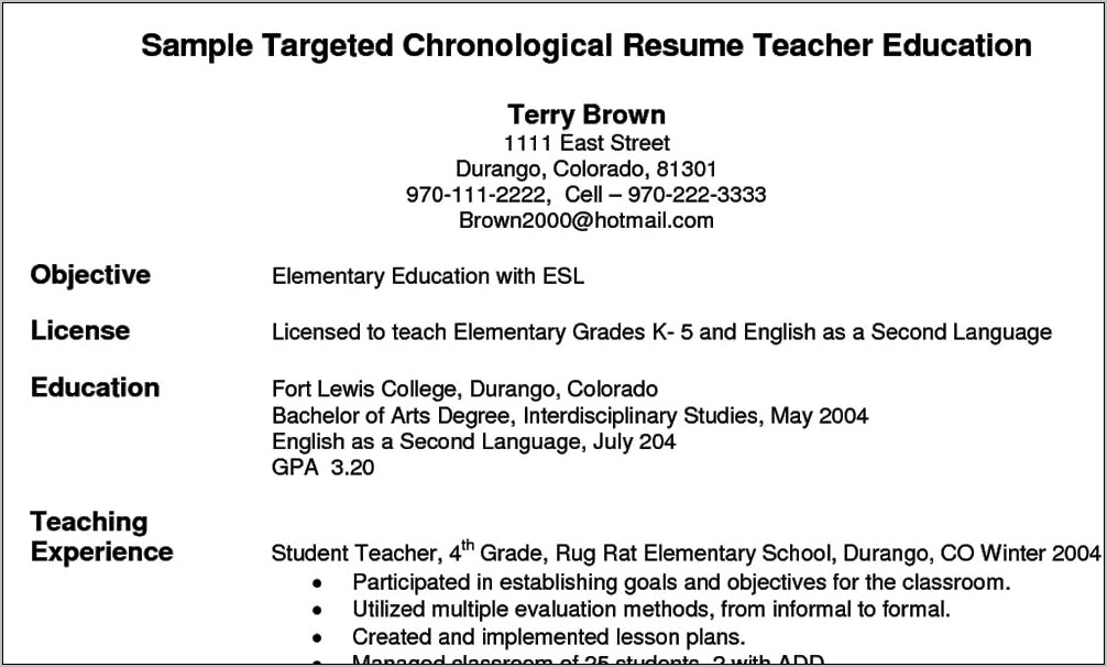 Student Teaching Experience On A Resume