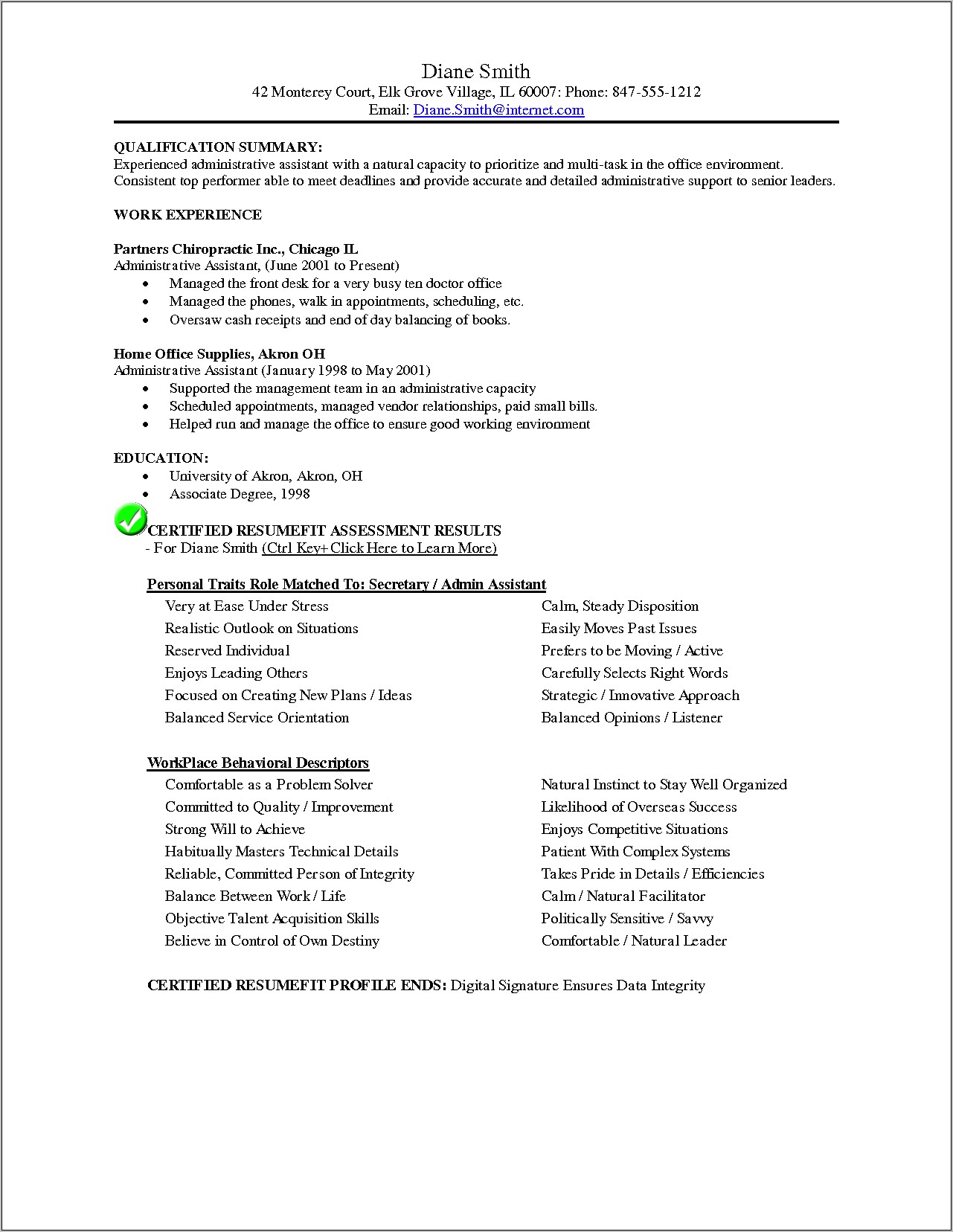 Stuff To Write On Resume Working For Chiropractor
