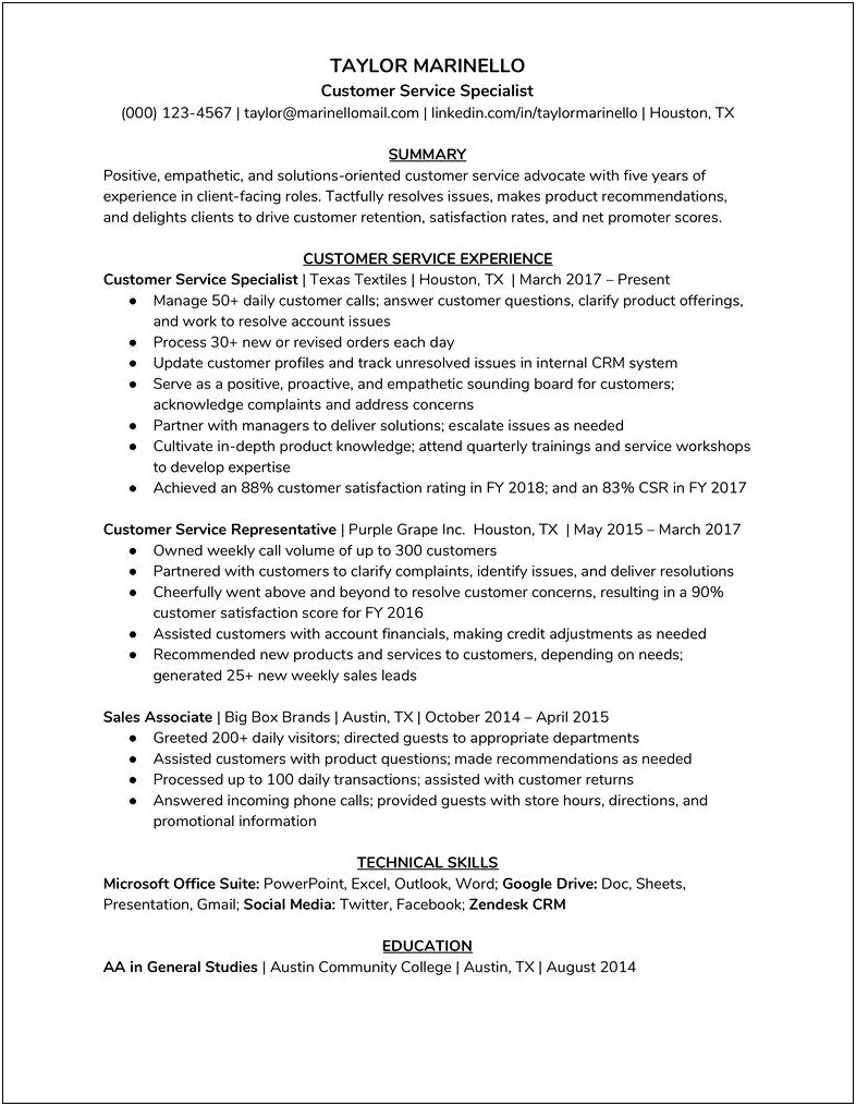 Summary Or Objective For Customer Service Resume