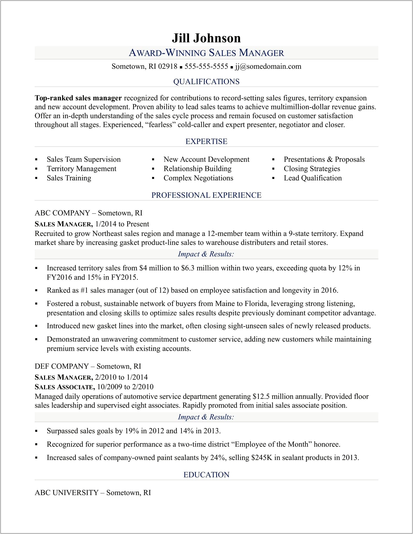 Summary Part Of Resume For Sales