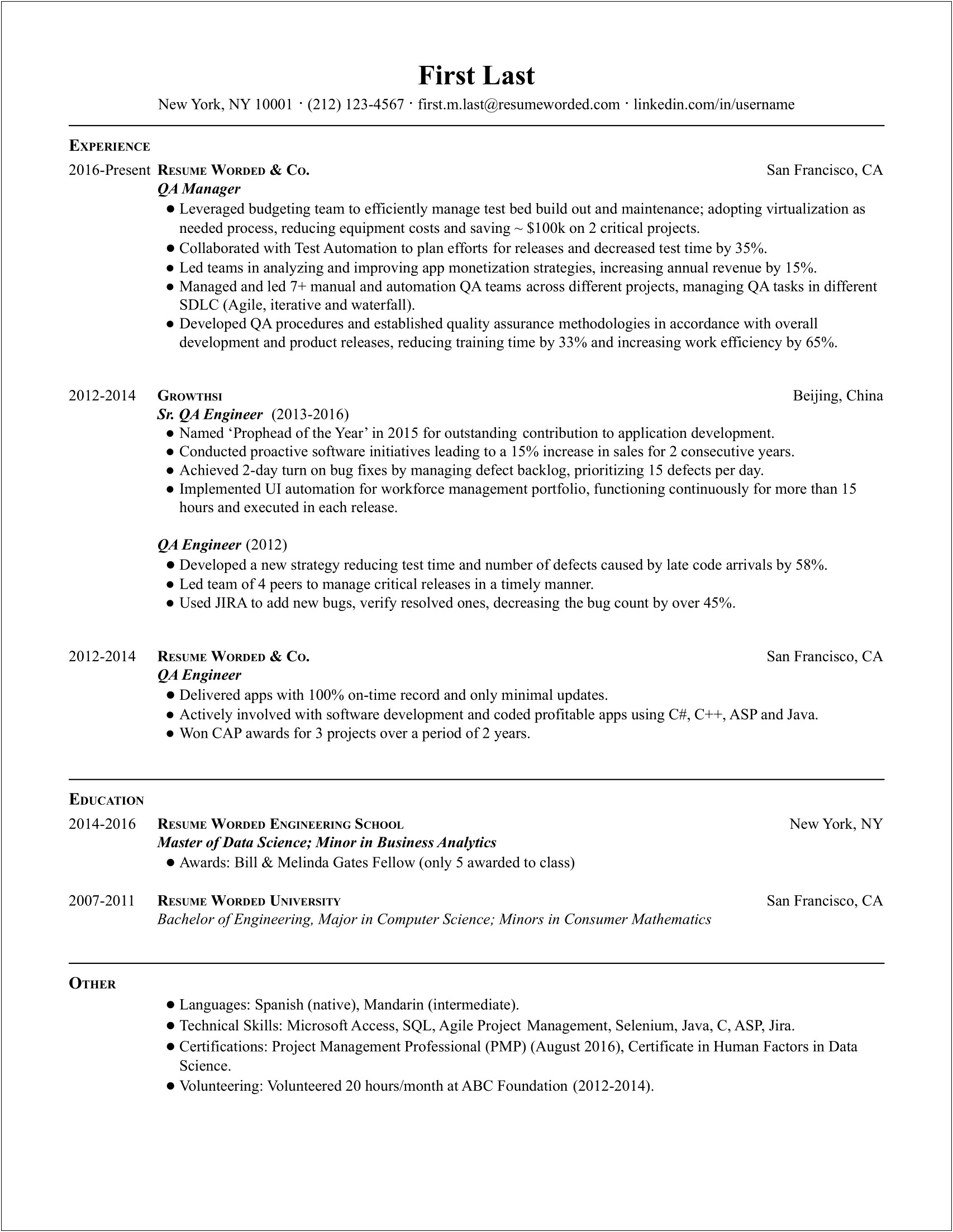 Summary Points For Quality Assurance Resume