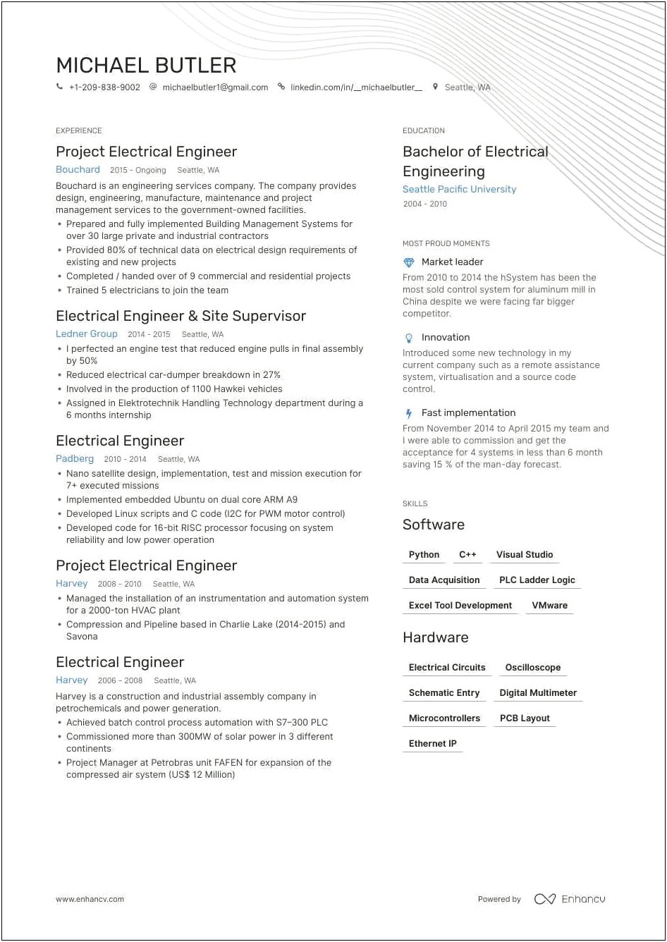 Summary Qualifications Resume College Student Electrical Engineering