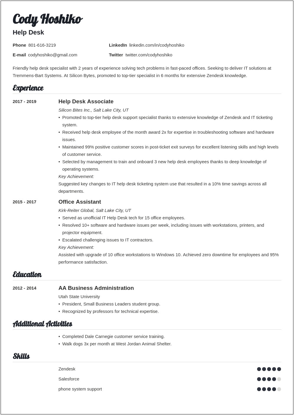 Summary Resume Entry Level Help Desk Support