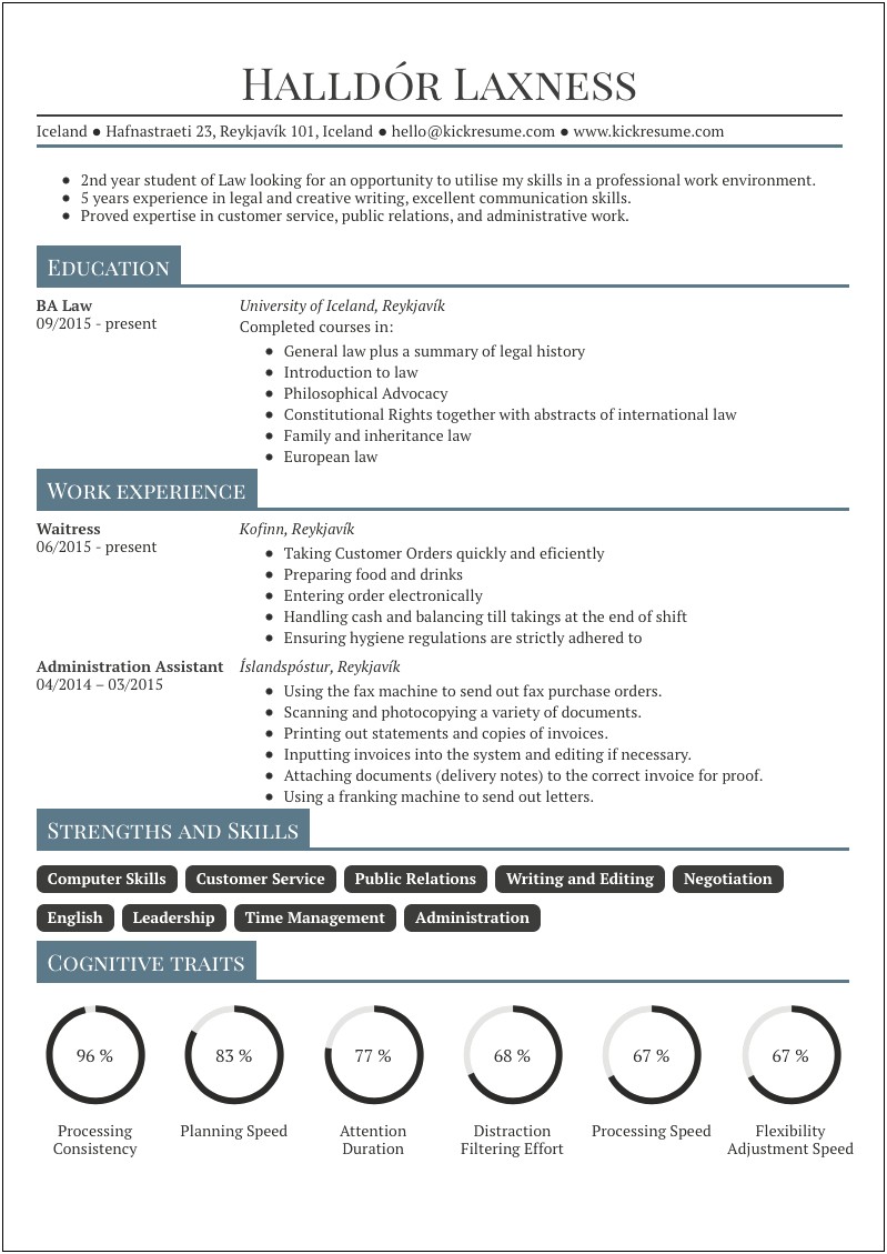 Summary Resume For A Student Current