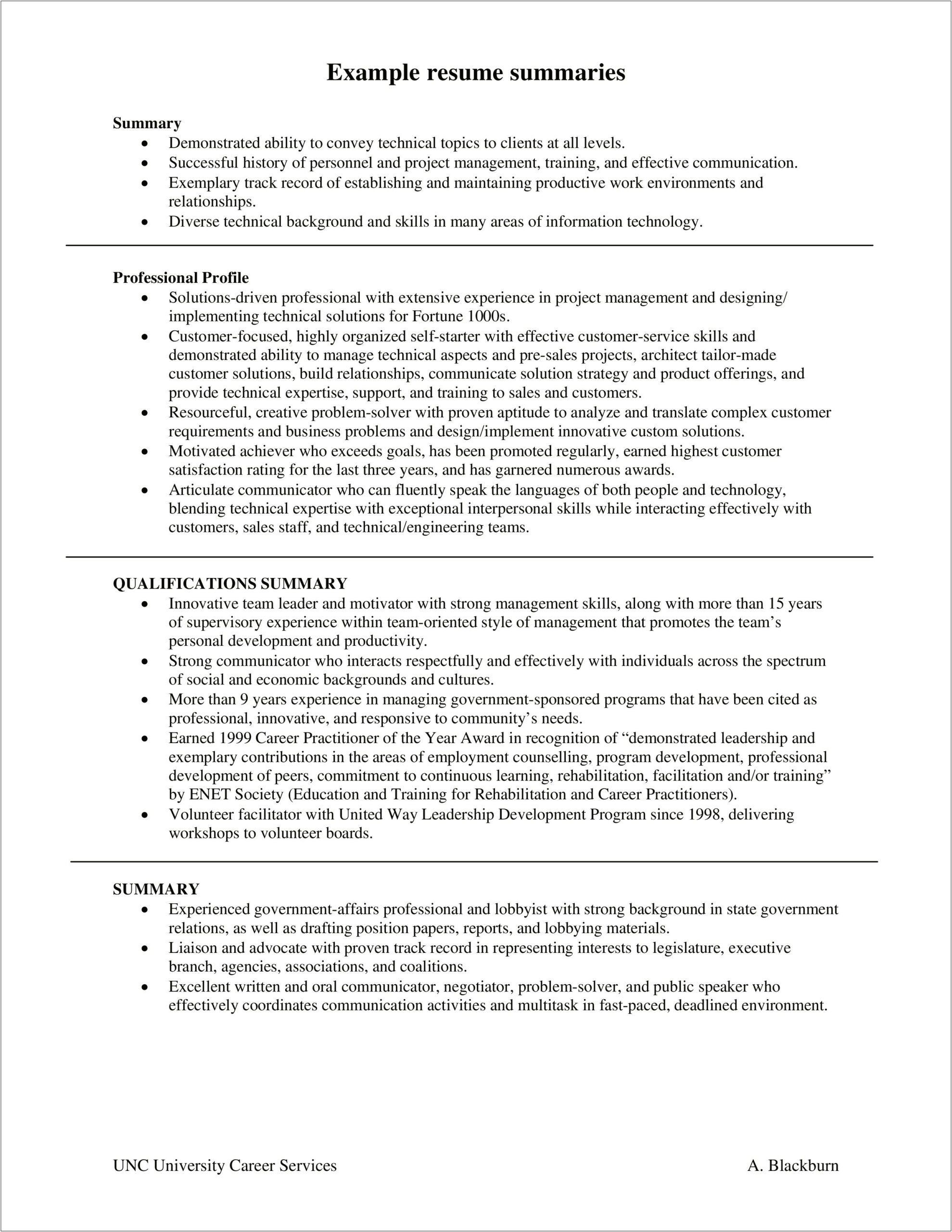 Summary Sample For Information Technology Resume