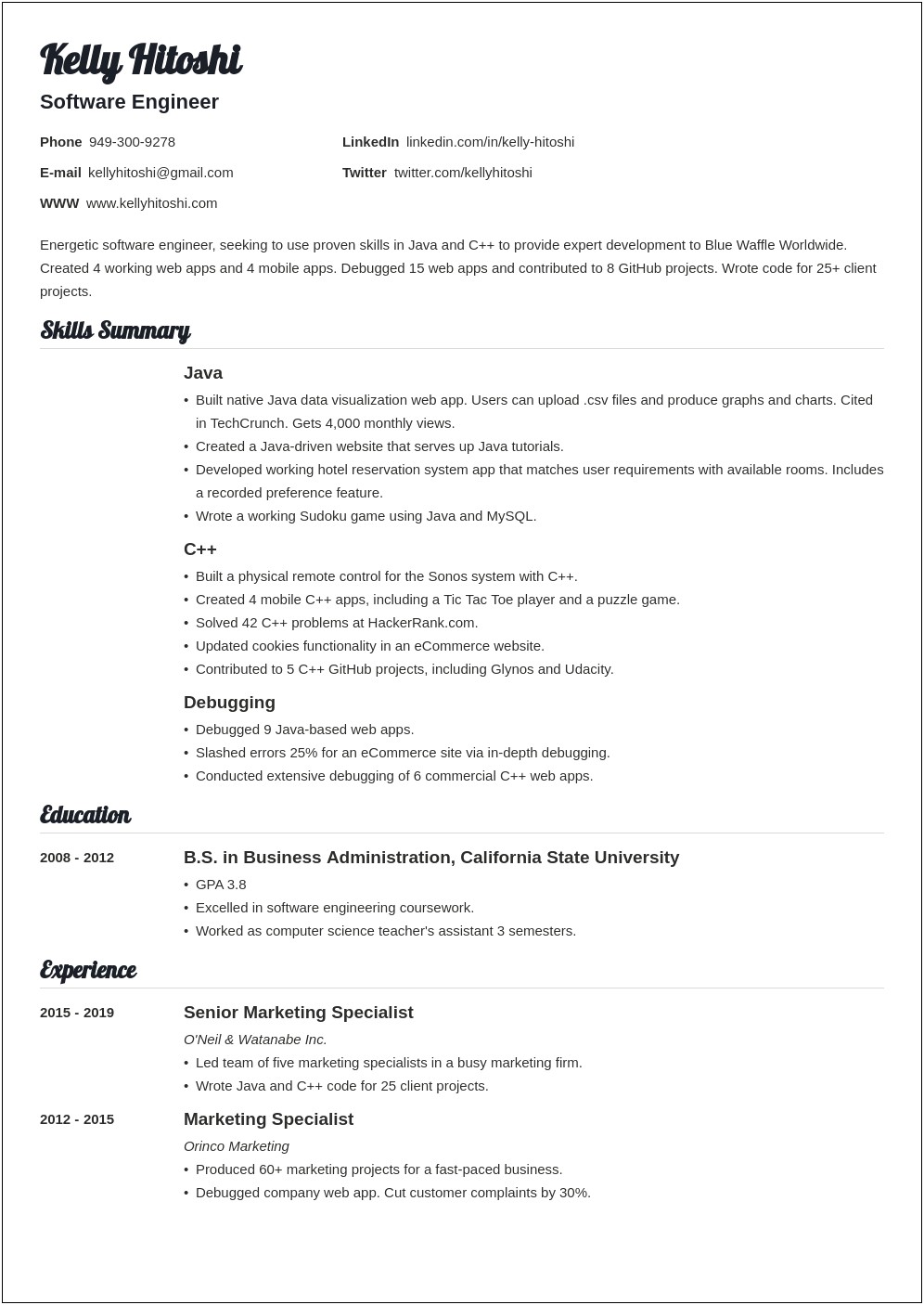 Summary Statement For Career Change Resume