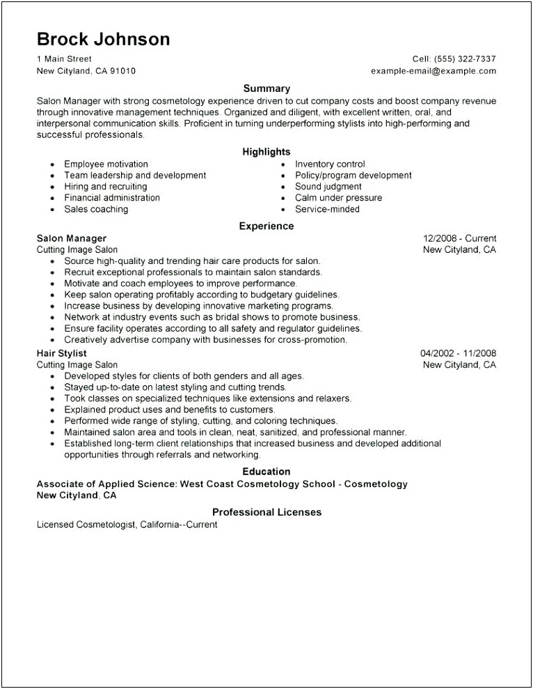 Summary To Put In A Hairstylist Resume