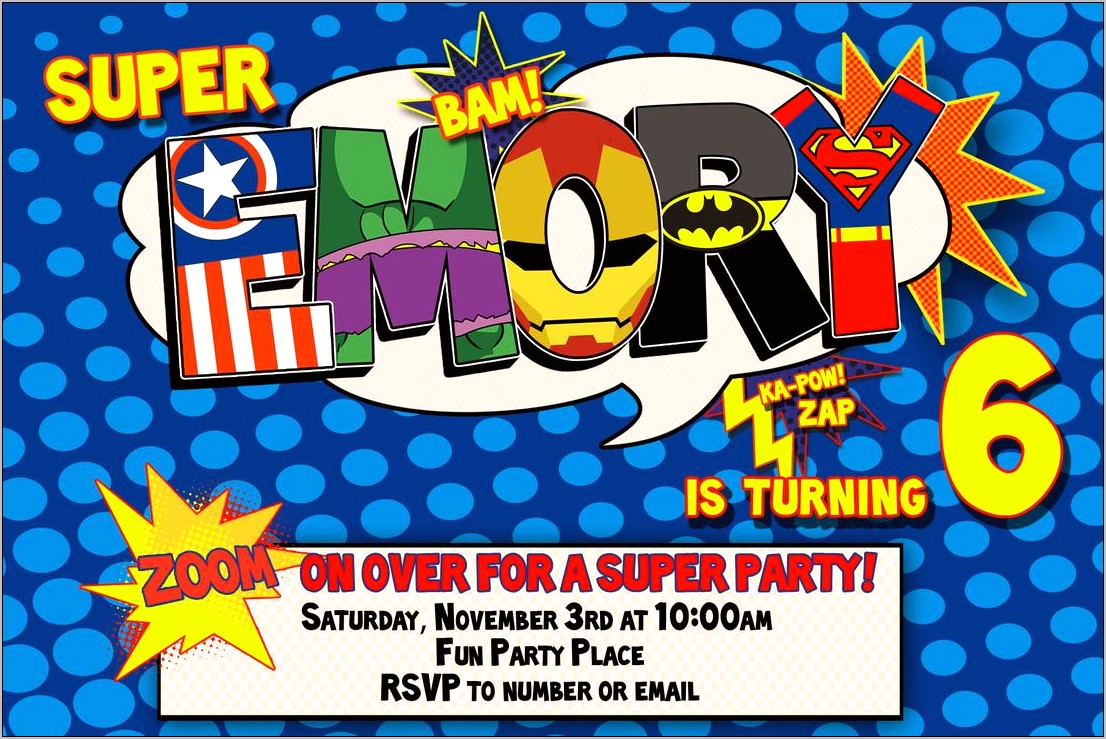 Superhero Birthday Party Invitation Template Free