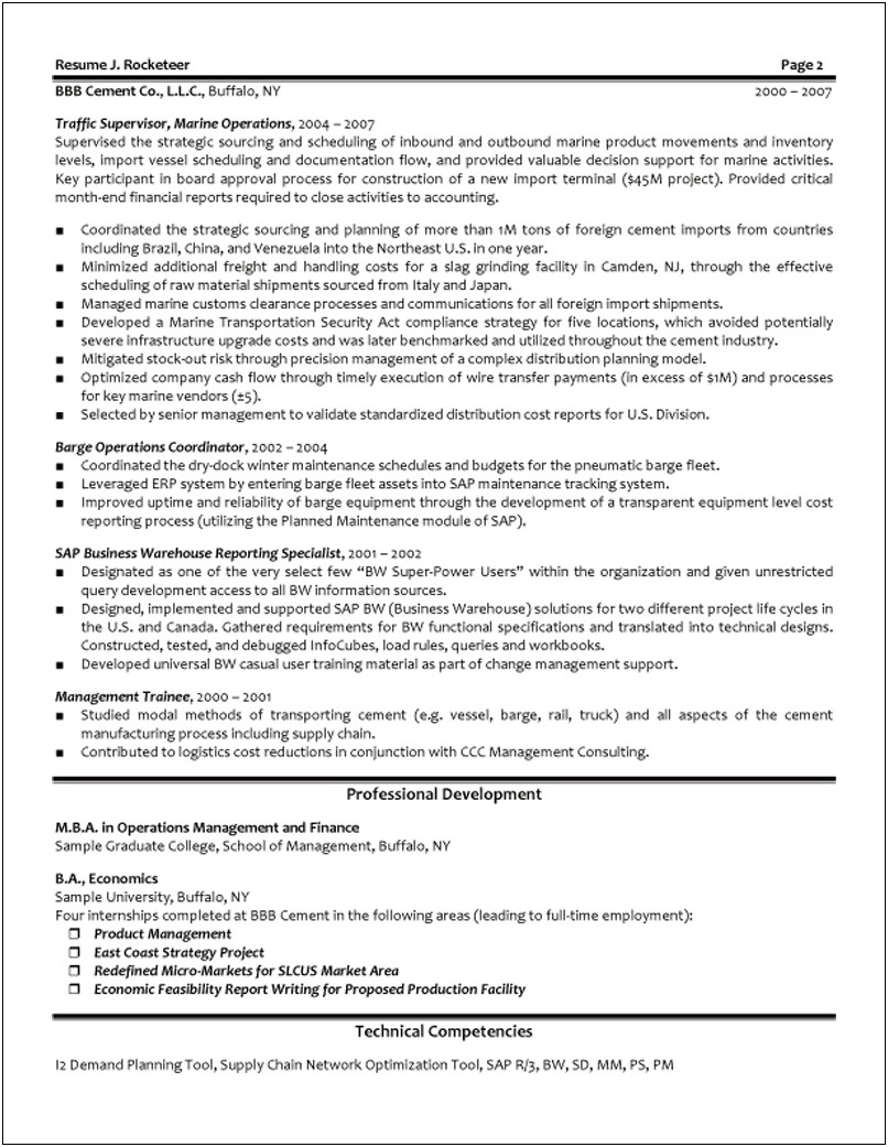 Supply Chain Experience Examples For A Ba Resume