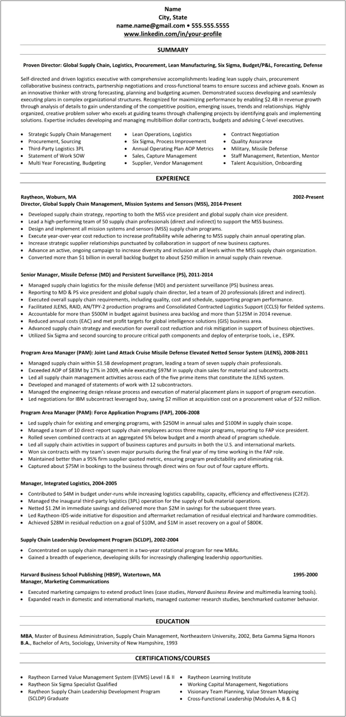 Supply Chain Management On A Resume