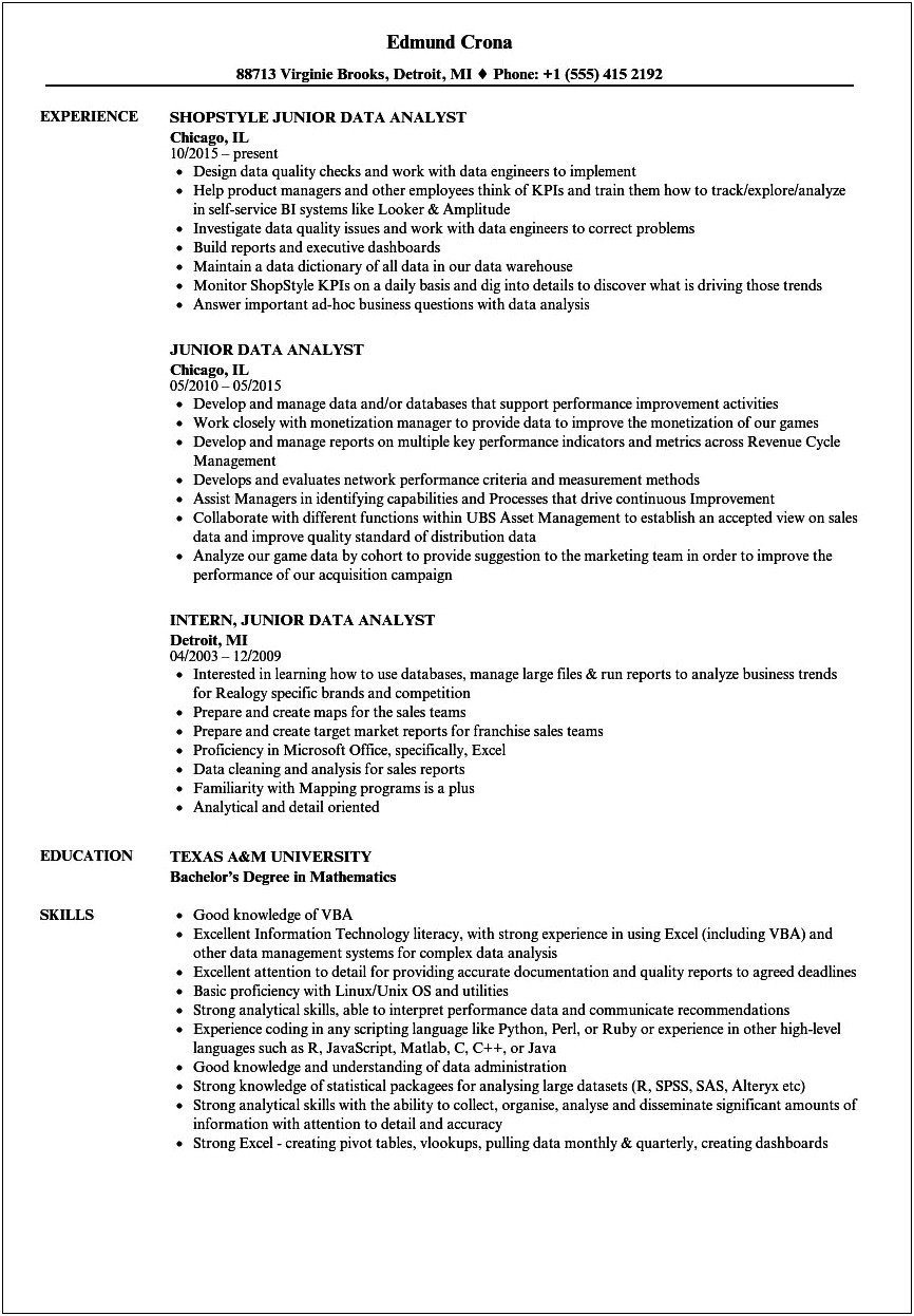 Supply Chain Management Resume Entry Level