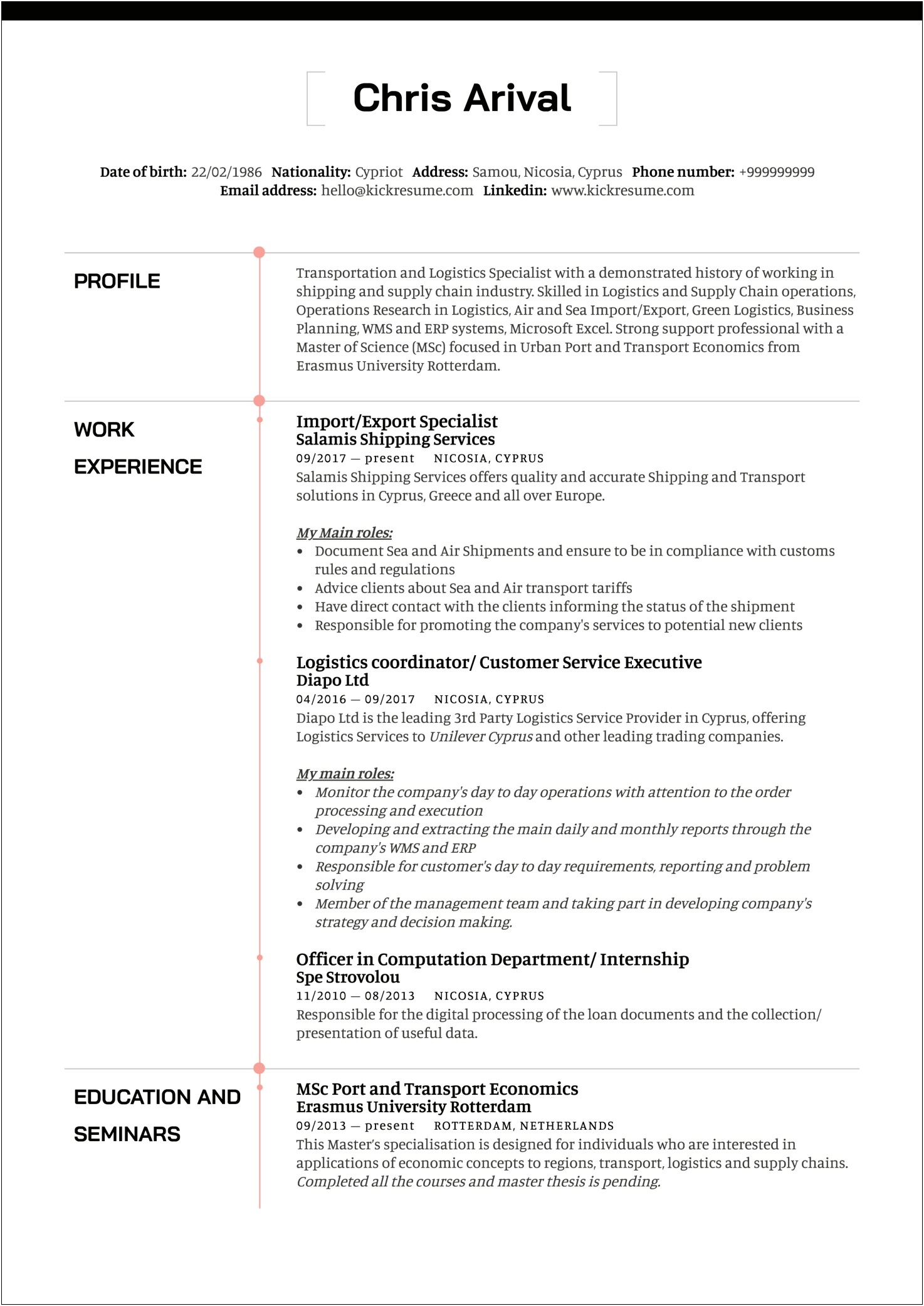 Supply Chain Management Specialist Sample Resume