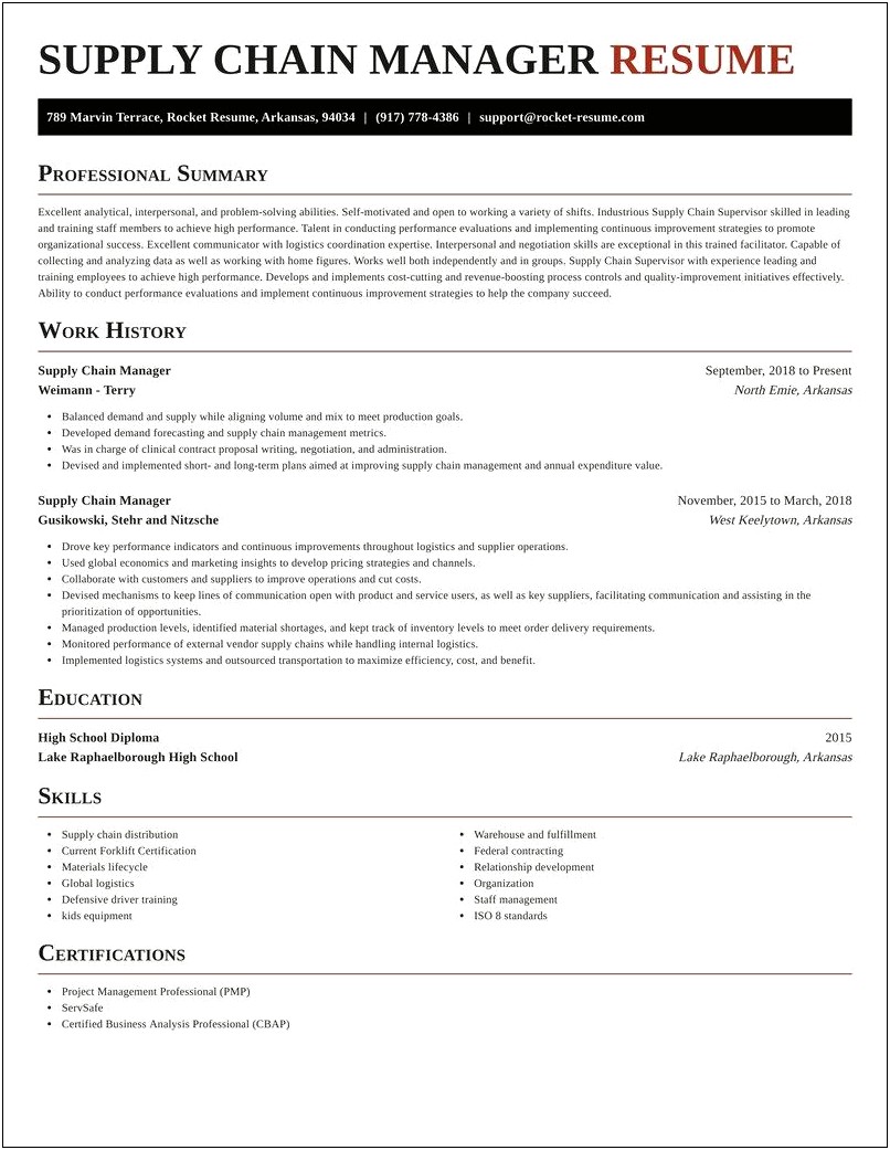 Supply Chain Management Summary For Resume